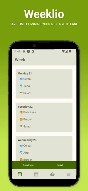 A screenshot of the app, showing a weekly plan.