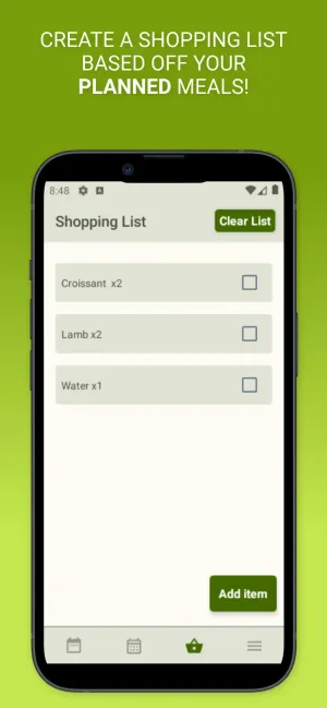 A screenshot of the app, showing a shopping list.