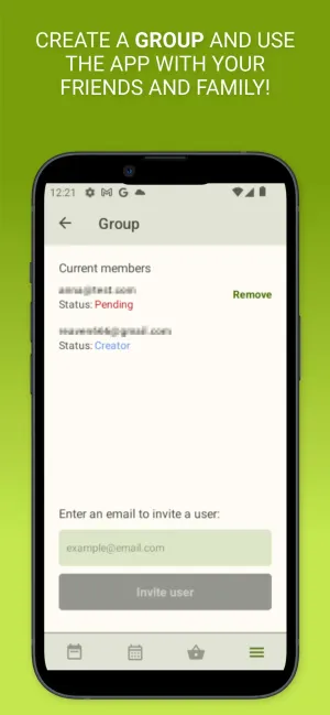 A screenshot of the app, showing a group screen.