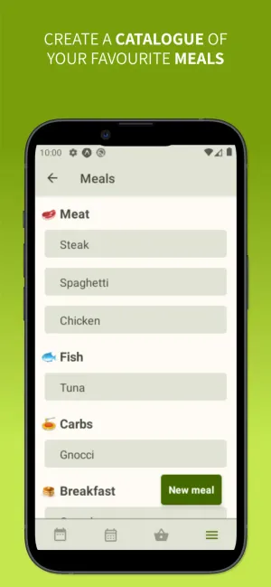 A screenshot of the app, showing a meals screen.