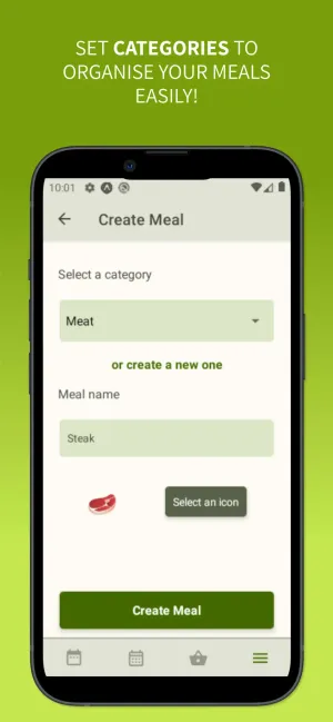 A screenshot of the app, showing a new meal screen.